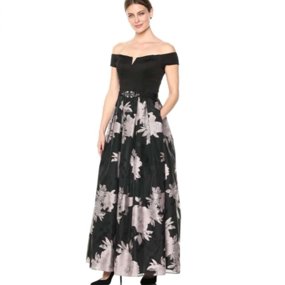 EUC Eliza J Floral Off Shoulder Belted Ballgown